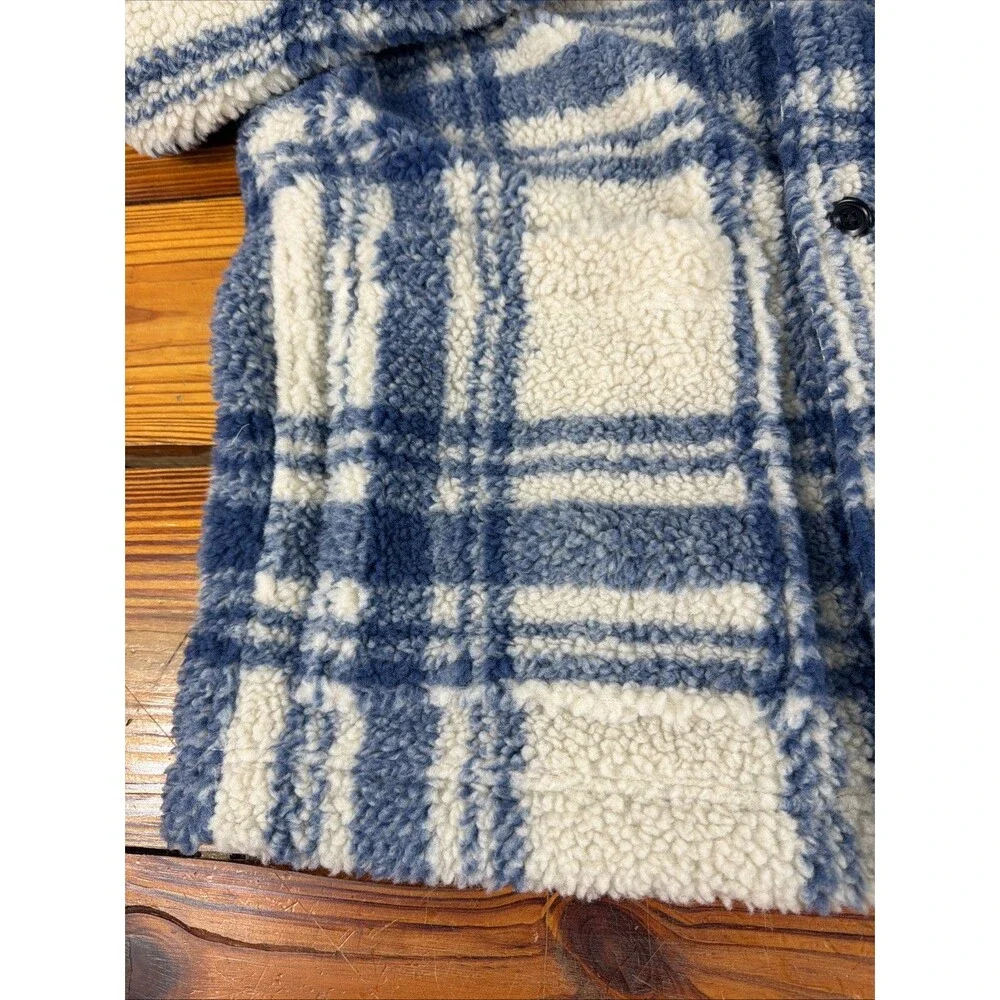 J Crew Nordic All Weather Designs Fuzzy Sherpa Fleece Jacket Women L Window Pane